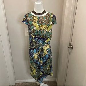 Roz & Ali Blue Green Dress Front Knot Asymmetrical Hem Wm Sz 14